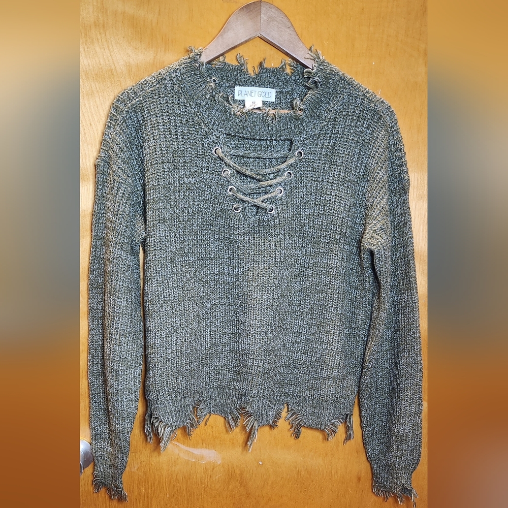 NWOT Planet Gold Distressed Edge Sweater size XS